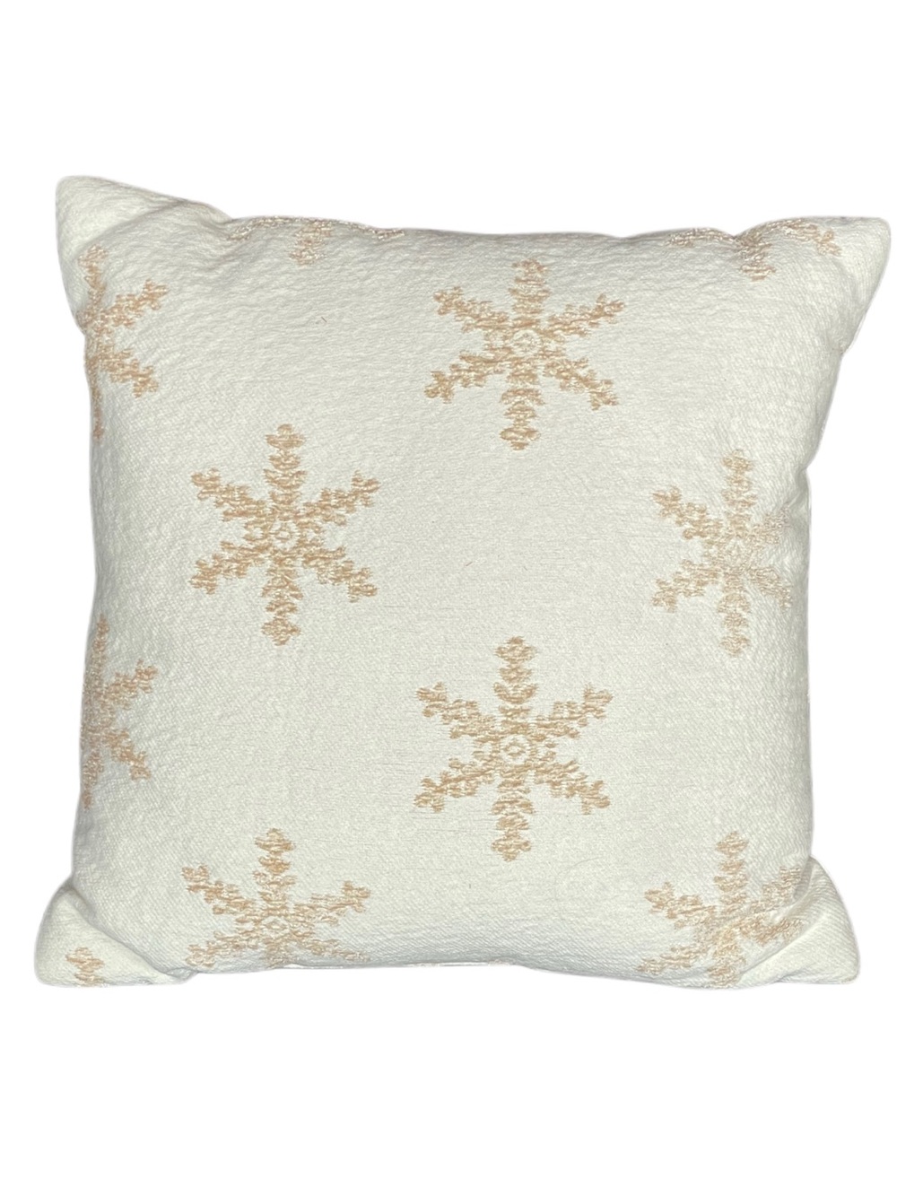 Holiday Snowflake Textured Throw Pillow - White and Gold - 18” x 18”